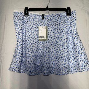 Blue Floral Print Mini Skirt